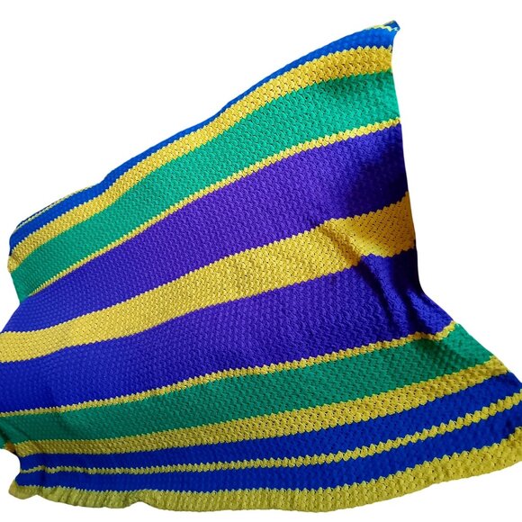 Vintage Handcrafted Striped Knit Granny Blanket 70x100" Full Size 1970's Hippy - Picture 1 of 7